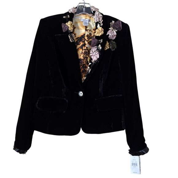 WDNY Silk Velvet Embellished Blazer Jacket Lined Floral Print Size 6 Formal Goth - Picture 1 of 9